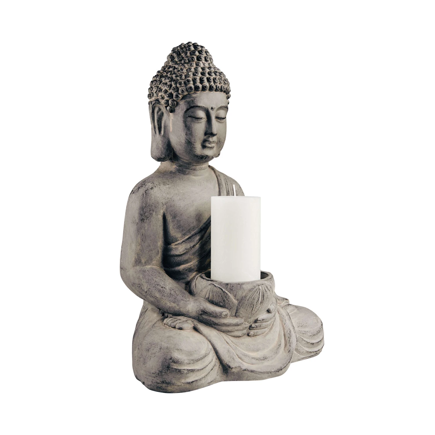 Statue Mit Kerzenteller Höhe 46cm BUDDHA In Grau 5 Statue Mit Kerzenteller Höhe 46cm BUDDHA In Grau – Bild 5