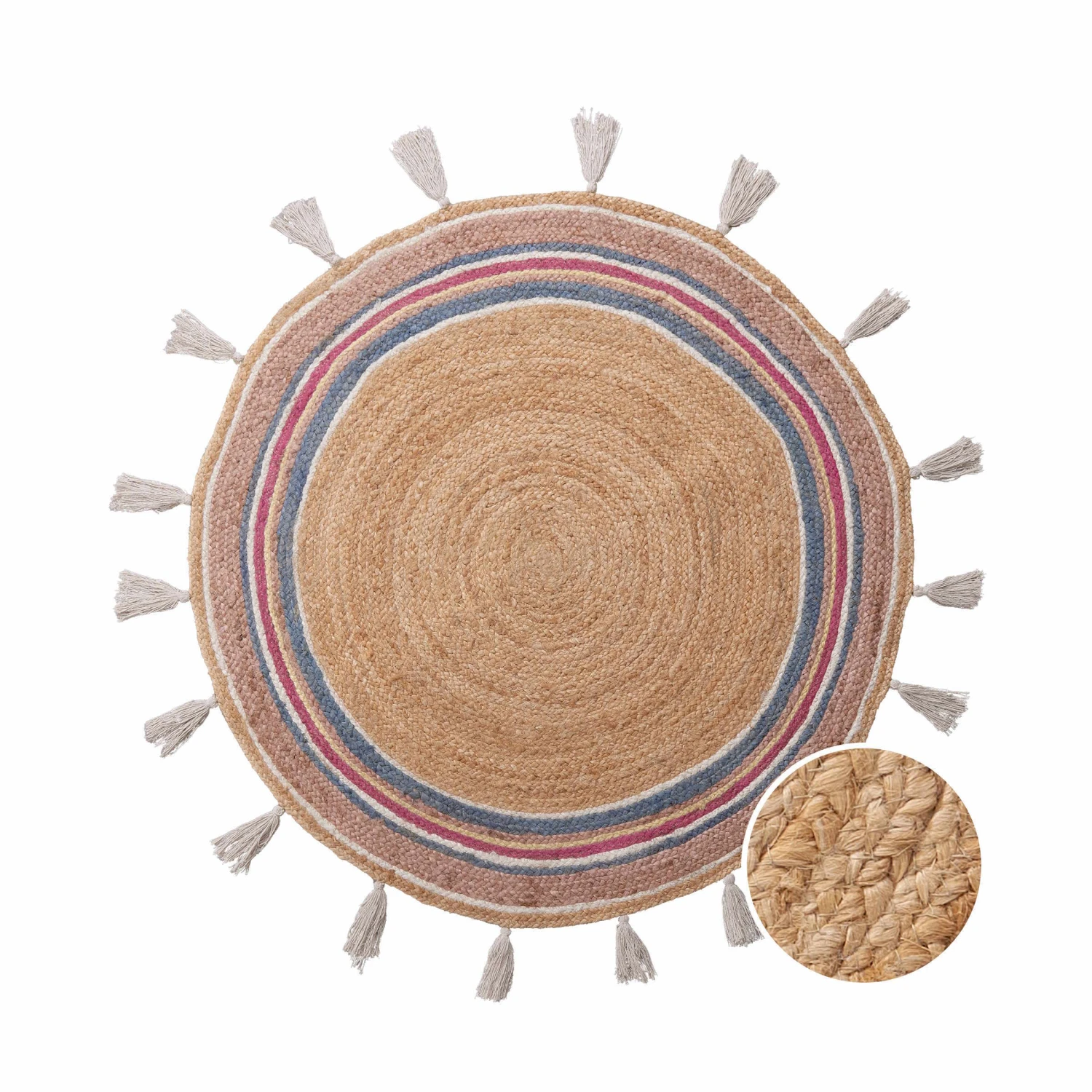 Teppich Rainbow Mit Quasten Ø110cm ALL NATURE In Natur-Bunt 1 Teppich Rainbow Mit Quasten Ø110cm ALL NATURE In Natur-Bunt