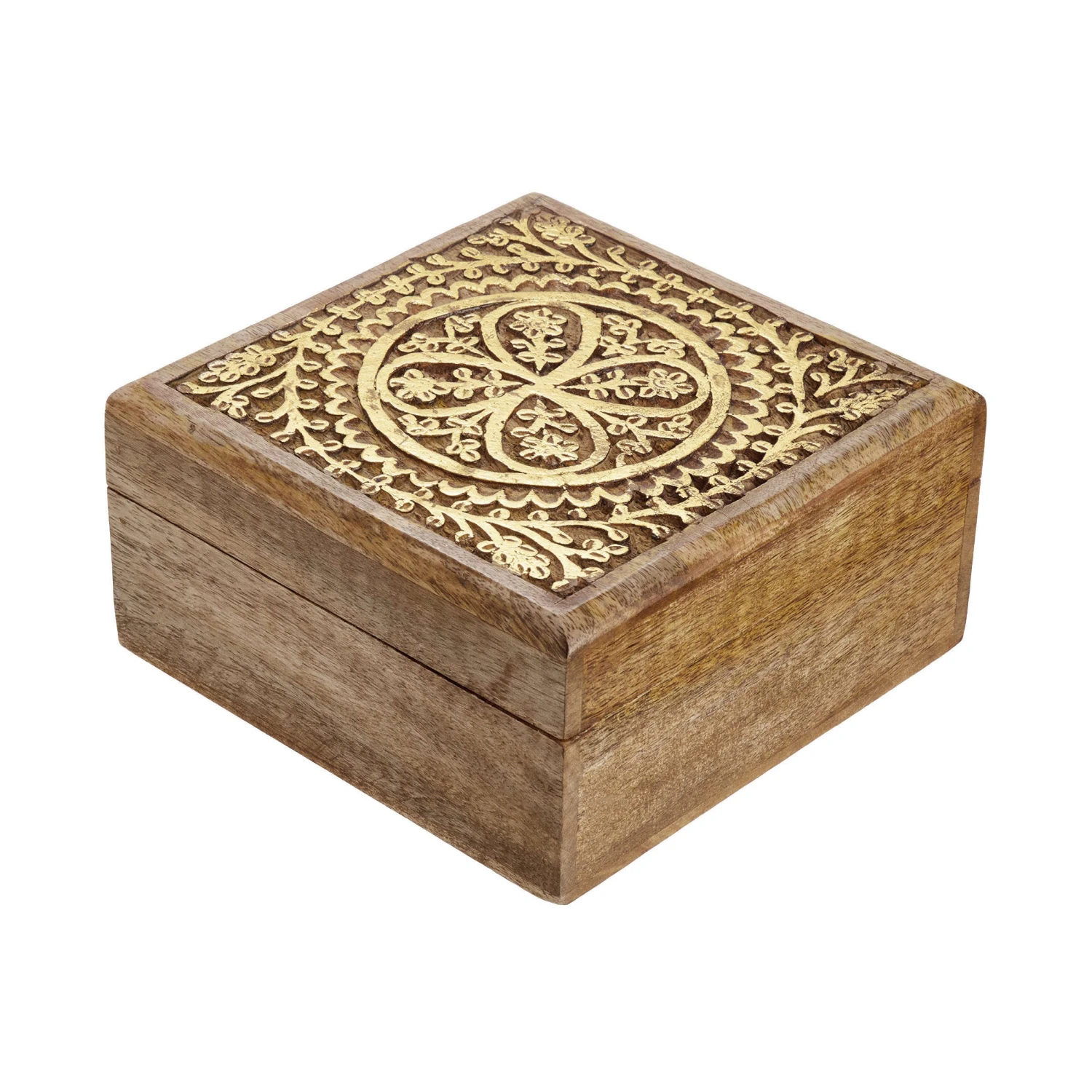 Truhe Mit Schnitzerei L 17 X B 17cm TREASURE In Hellbraun-Gold 1 Truhe Mit Schnitzerei L 17 X B 17cm TREASURE In Hellbraun-Gold